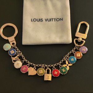 Authentic Louis Vuitton Pastilles Key Chain Bag Charm Gold Tone Multicolor